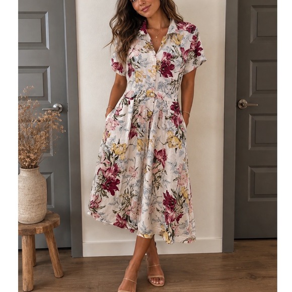 Carol Anderson Dresses & Skirts - Carol Anderson California Vintage Floral Linen Shirt Dress Midi Cottagecore 12